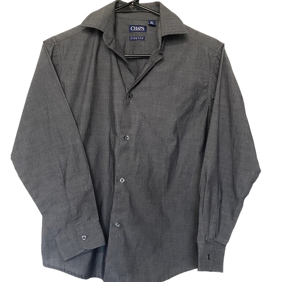 Chaps Stretch Grey Stretch Button Down Shirt Size M (10/12) HUSKY - Picture 1 of 6